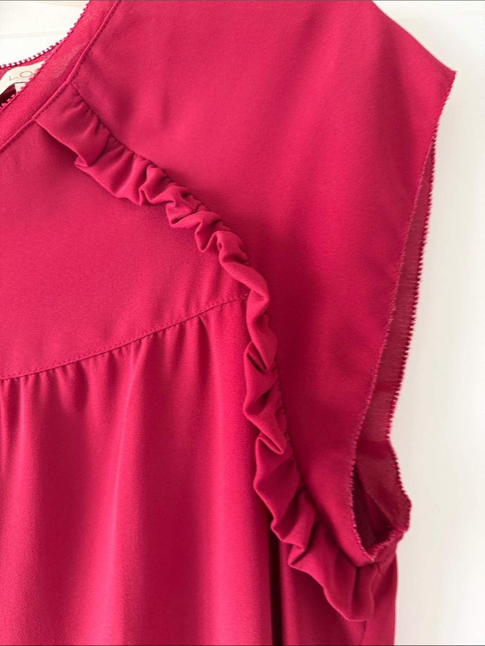 LOFT Raspberry Pink Ruffle Cap-Sleeve Blouse - Picture 3 of 4